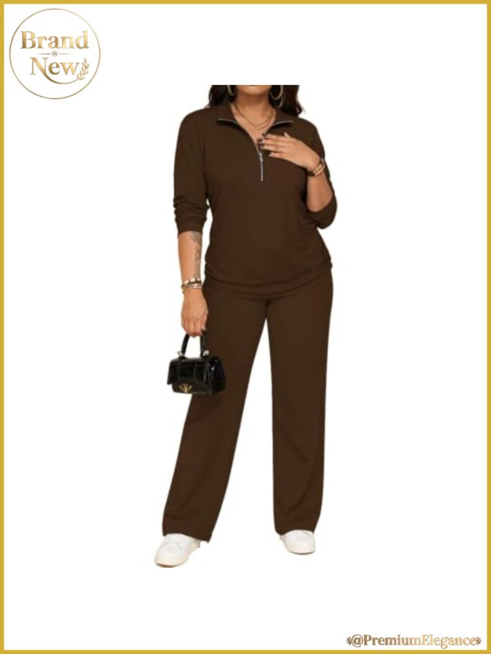 PINSV Women's 2 Piece Sweatsuit Half Zip Stand Up Collar Wide Leg Pants Set